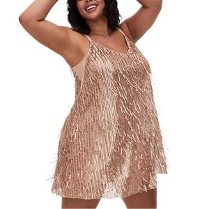 Torrid Sequin Fringe Mini Dress in Gold